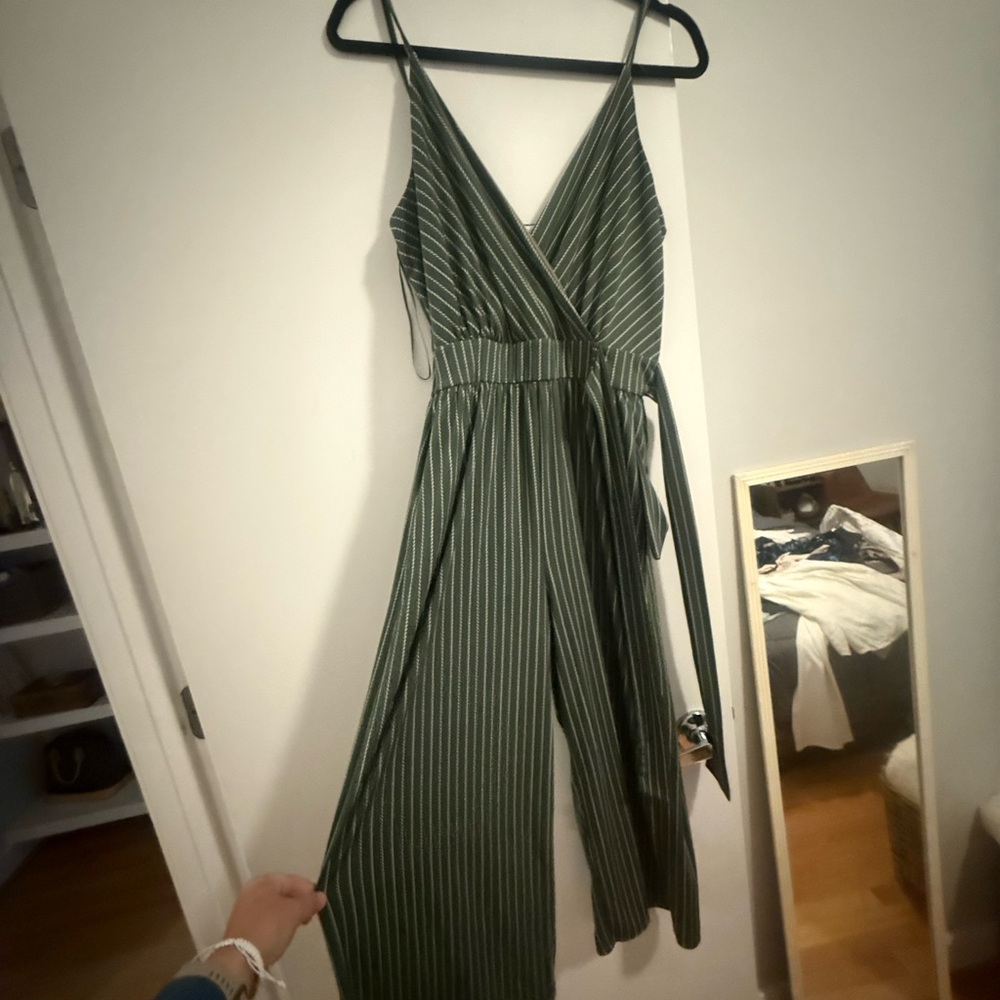 Green Striped Women's Jumpsuit